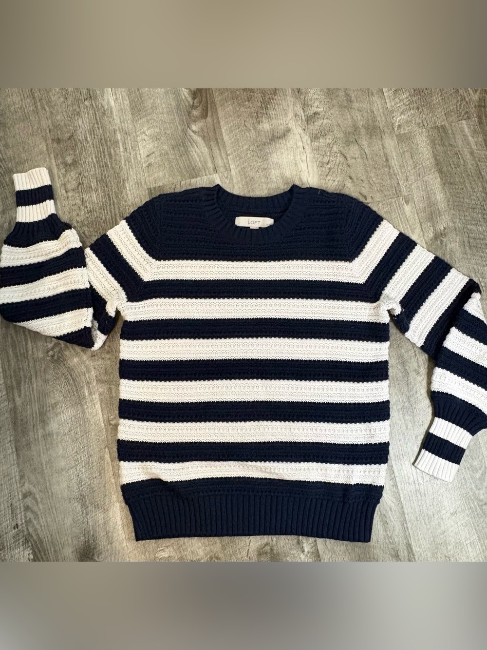 LOFT  Navy and White Striped Knit Sweater